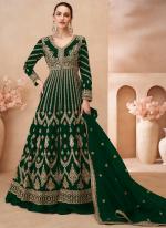 Chinnon Silk Green Bridal Wear Embroidery Work Readymade Anarkali Suit